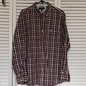 Banana Republic Men's Checkered Shirt - Burgundy and White